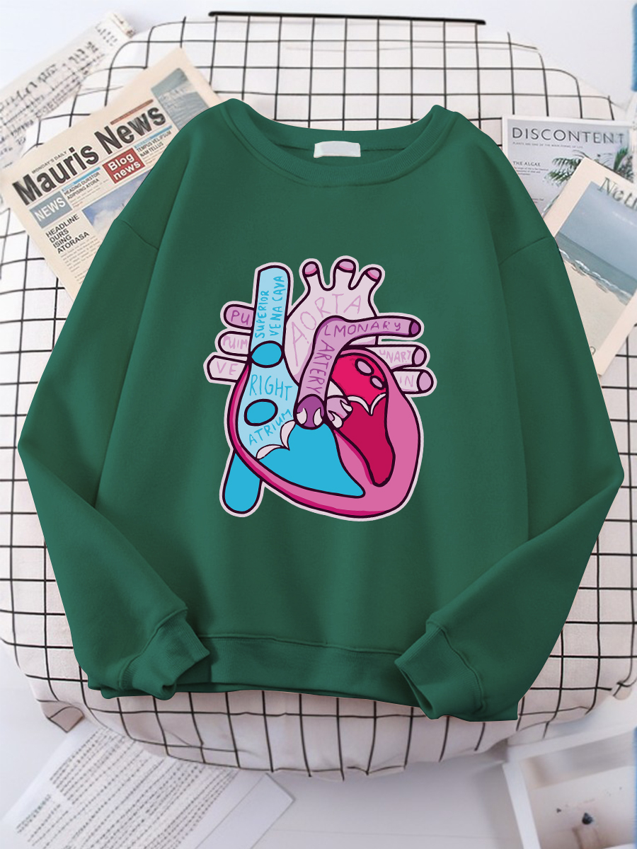 Anatomical Heart Print Short Sleeve Sweatshirt