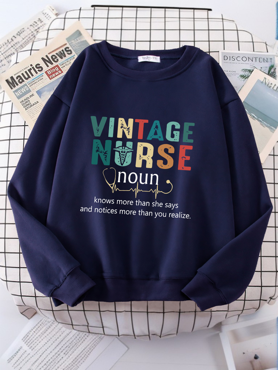 Vintage Nurse Print Short Sleeve Sweatshirt