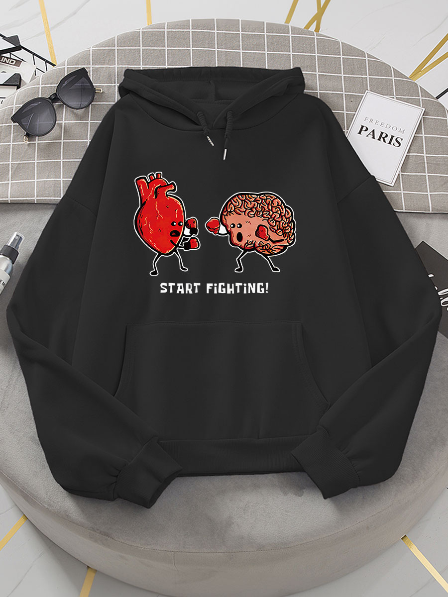 Heart And Brain Boxing Print Hoodie