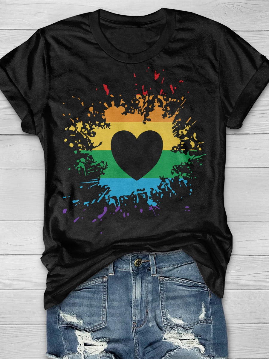 LGBT Rainbow Heart Gay Rights Print T-shirt