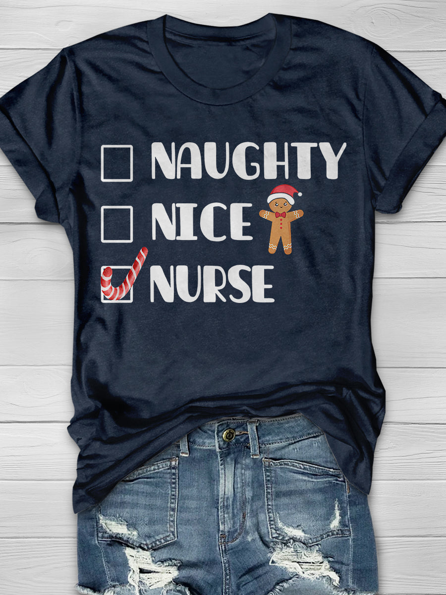 Funny Nurse Christmas Print Short Sleeve T-shirt