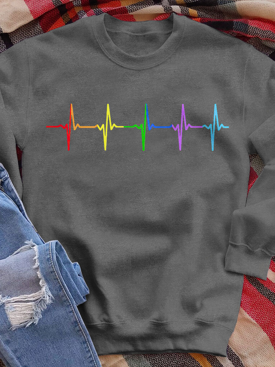 Rainbow Pulse Hearbeat LGBT Print Sweatshirt