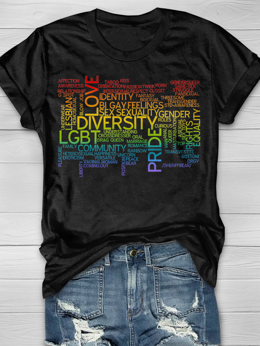 LGBT Words Cloud Print Short Sleeve T-shirt