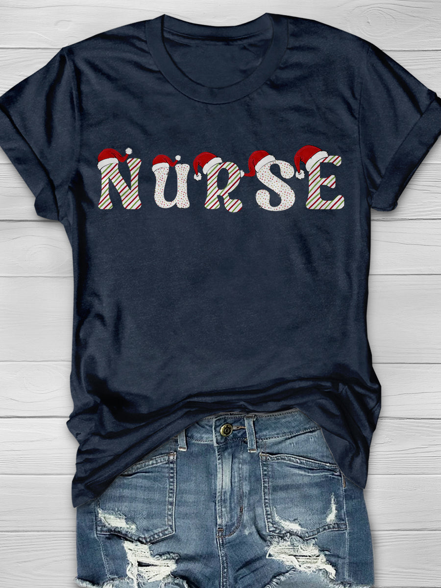 Christmas Nurse Print Short Sleeve T-shirt