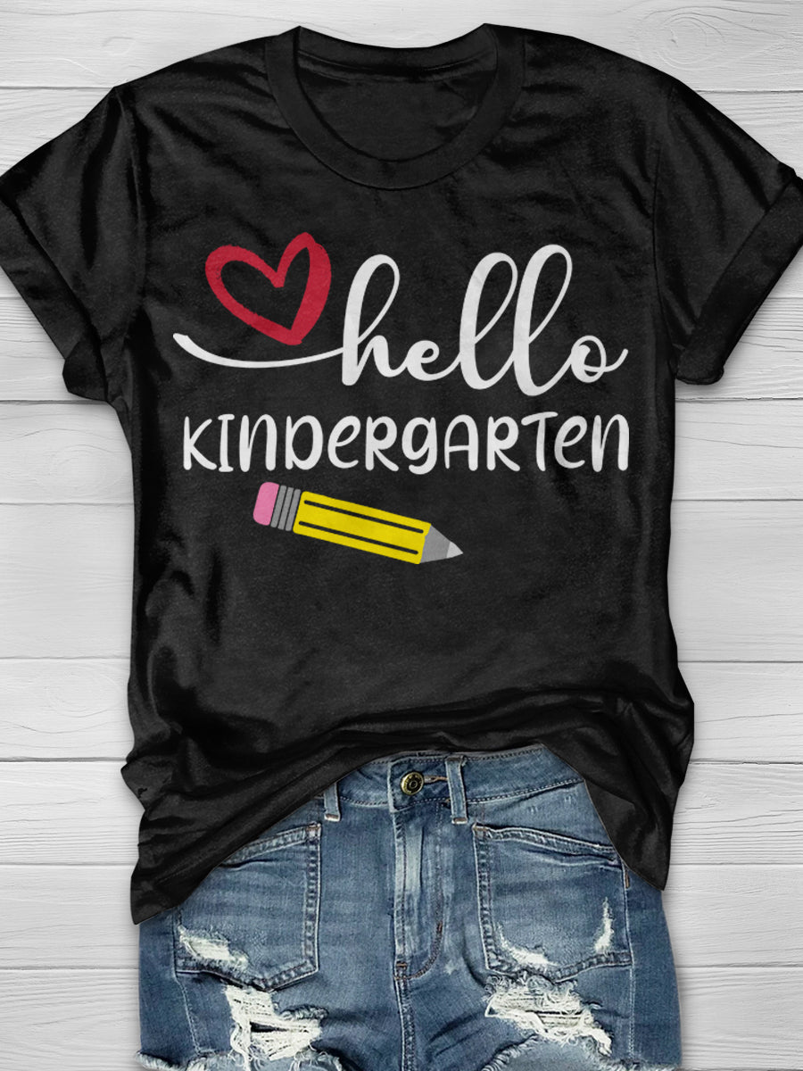 Hello Kindergarten Print Short Sleeve T-shirt