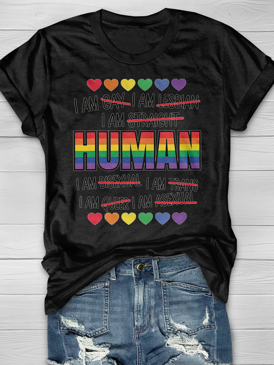 Human Pride Print Short Sleeve T-shirt