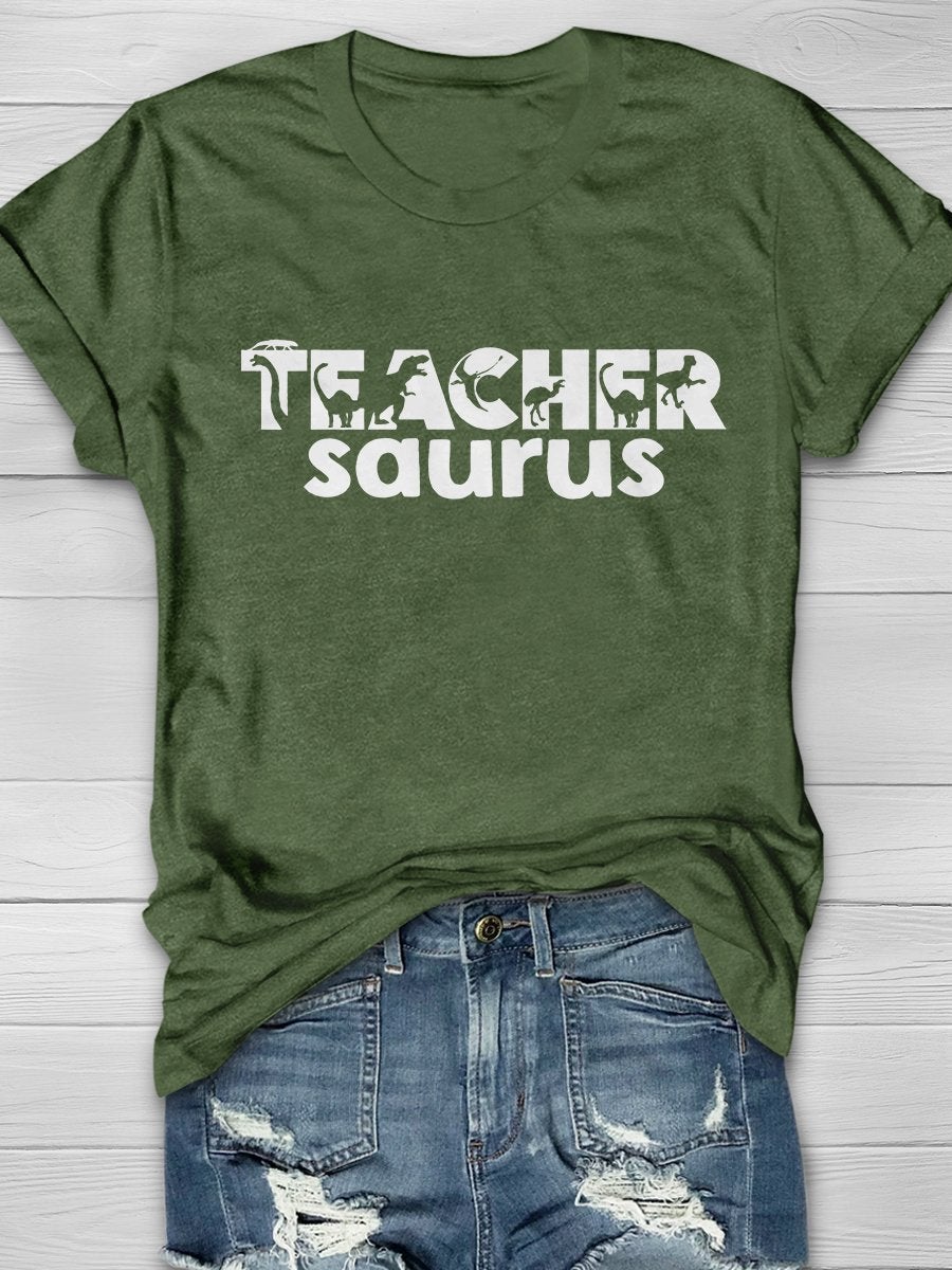 Teachersaurus Funny Teacher Print Short Sleeve T-shirt