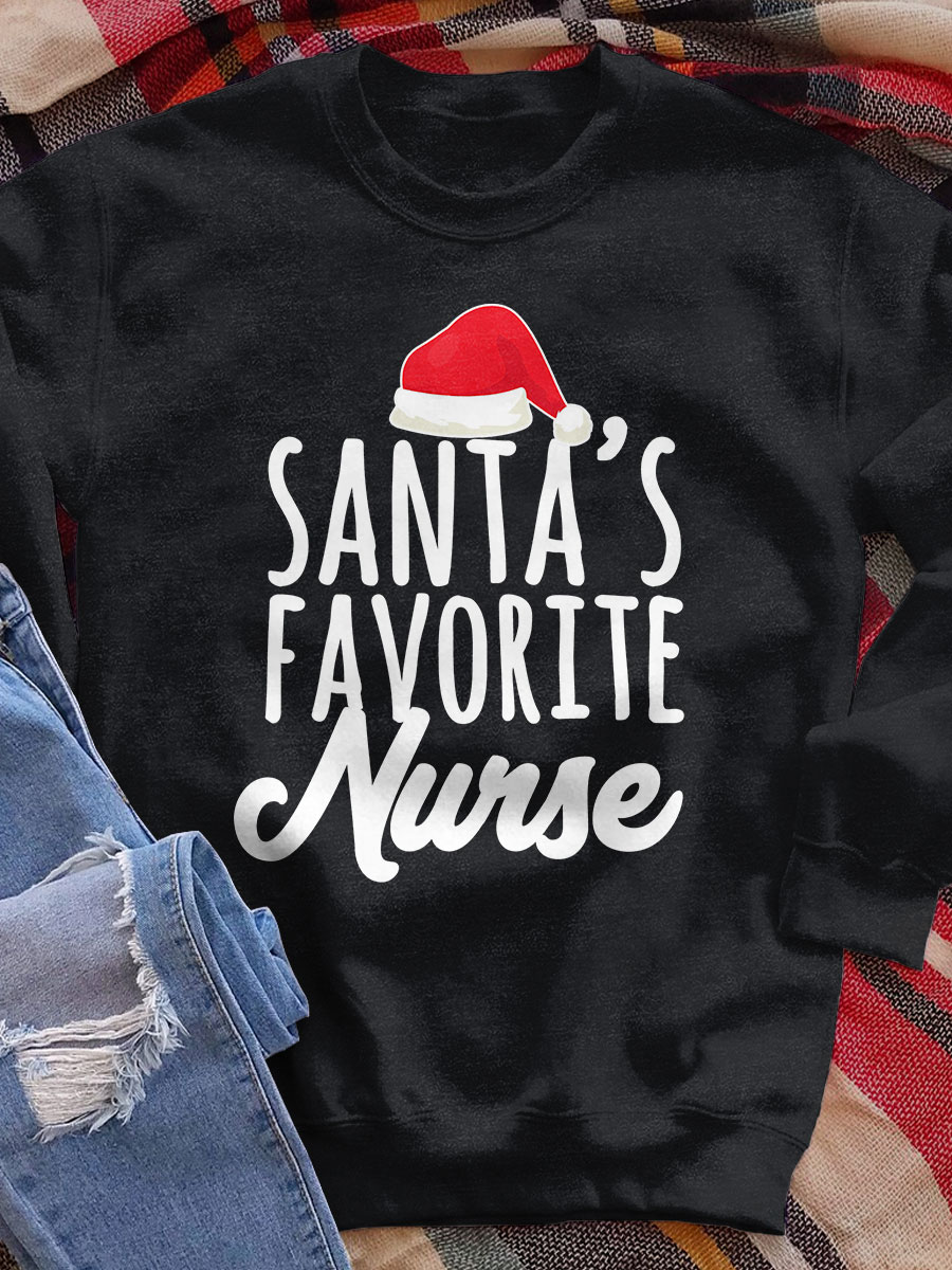 Santa's Favorite Nurse Print Sweatshirt