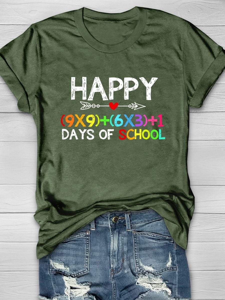 Happy 100 Days Of School Print Short Sleeve T-shirt