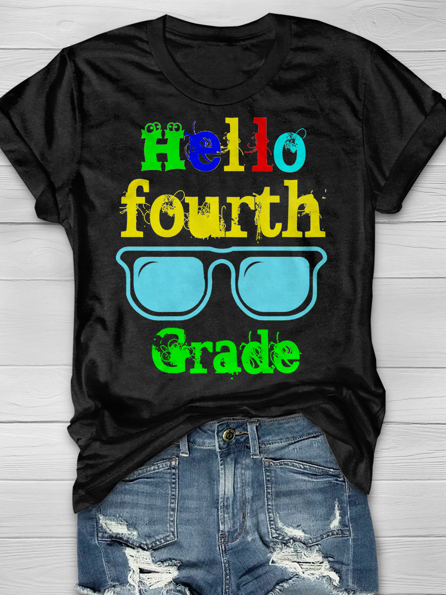 Hello Fourth Grade Print Short Sleeve T-shirt