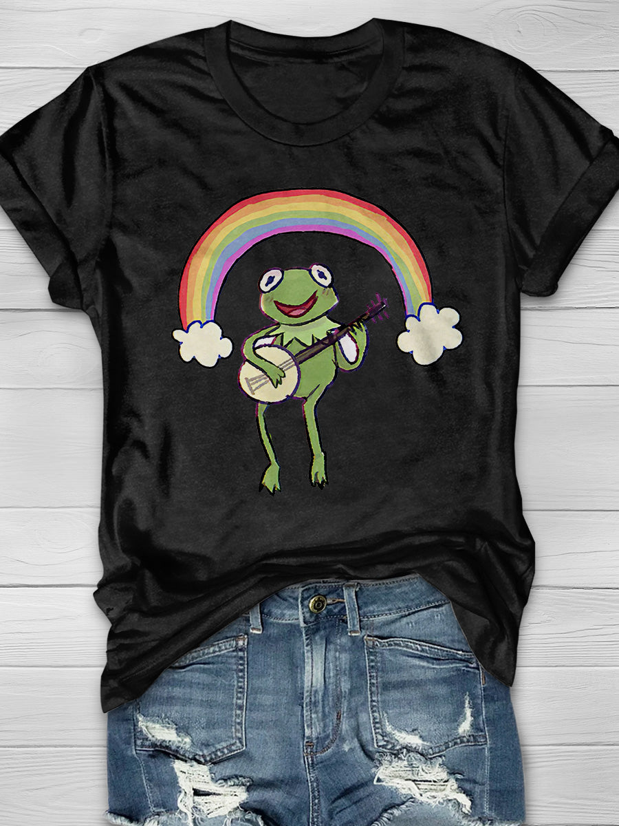 Rainbow Kermit Print Short Sleeve T-shirt