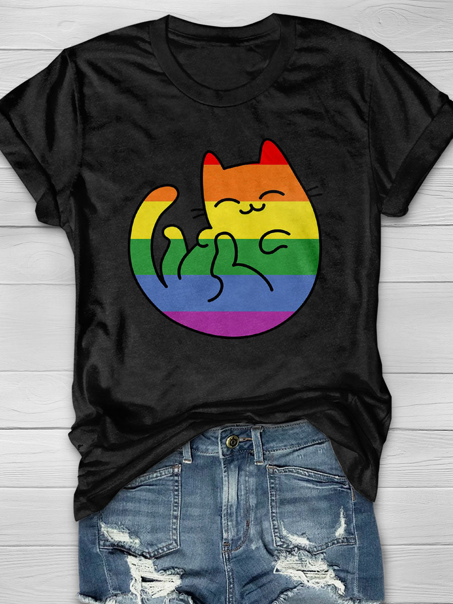 Rainbow Cat Print T-shirt