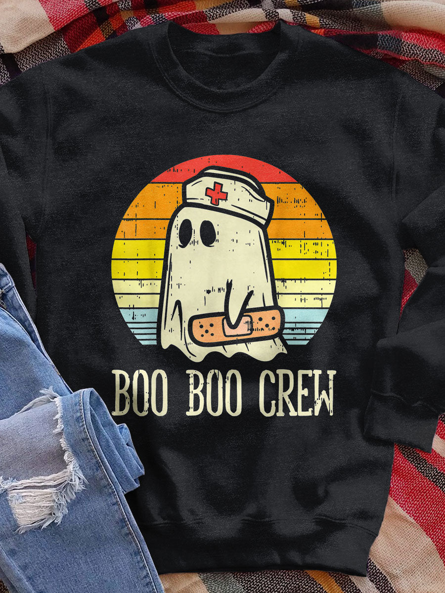 Boo Boo Crew Ghost Nurse Retro Halloween Print Sweatshirt