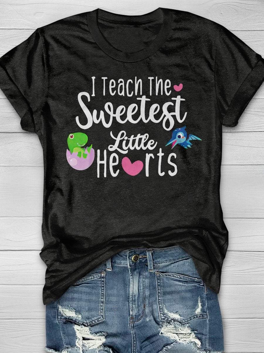 Teach The Sweetest Little Hearts Valentine Day Teacher Print Short Sleeve T-shirt