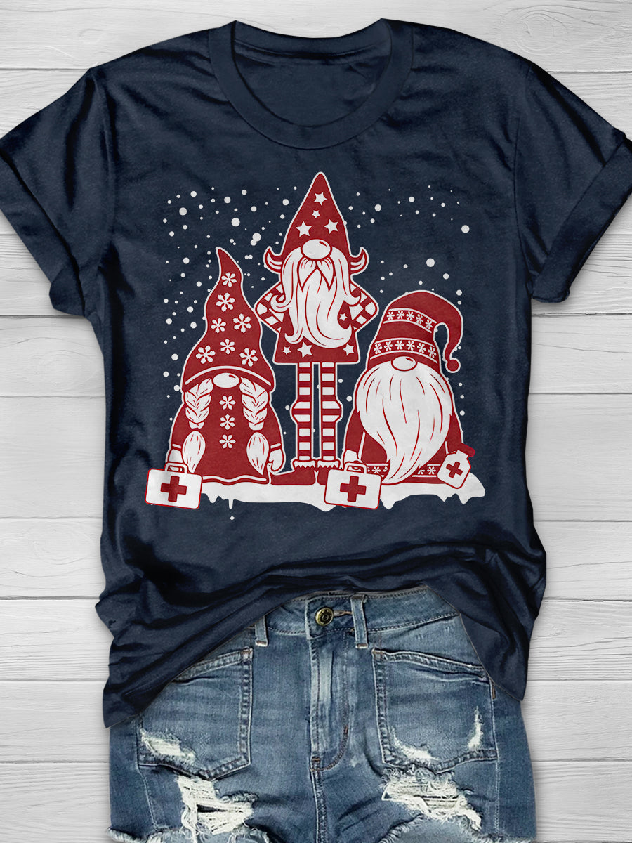 Three Gnomes Xmas Christmas Print Short Sleeve T-shirt