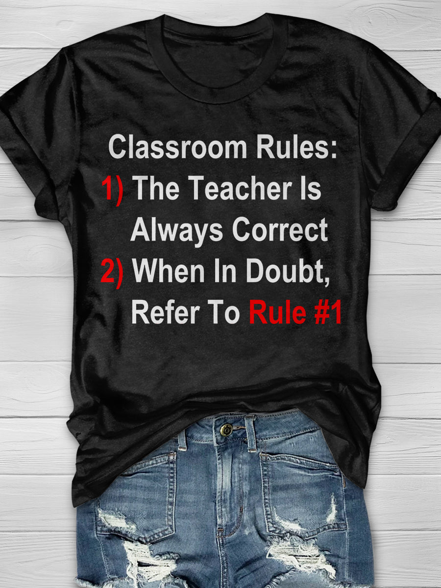 Classroom Rules Print Short Sleeve T-shirt