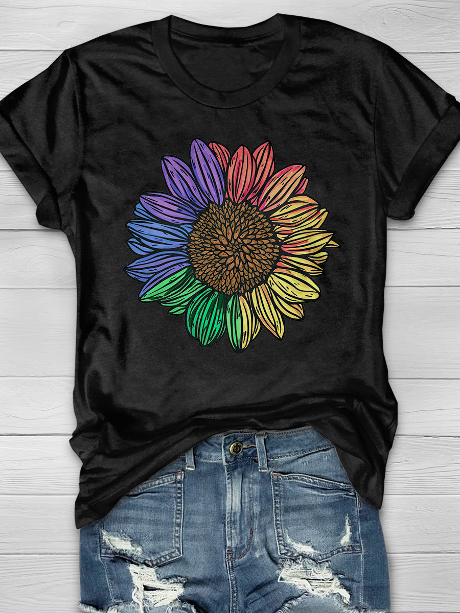 Sunflower In Pride Colors Print Short Sleeve T-shirt