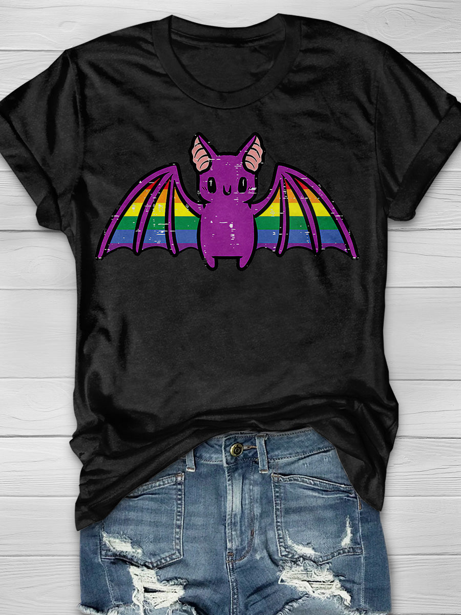 Rainbow Cute Bat Print Short Sleeve T-shirt