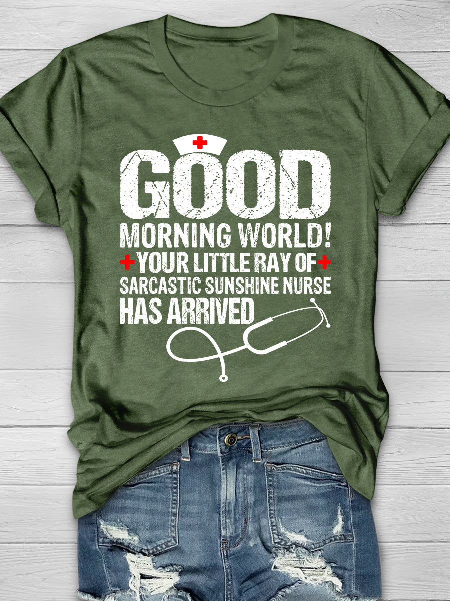 Sarcastic Sunshine Nurse Print Short Sleeve T-shirt