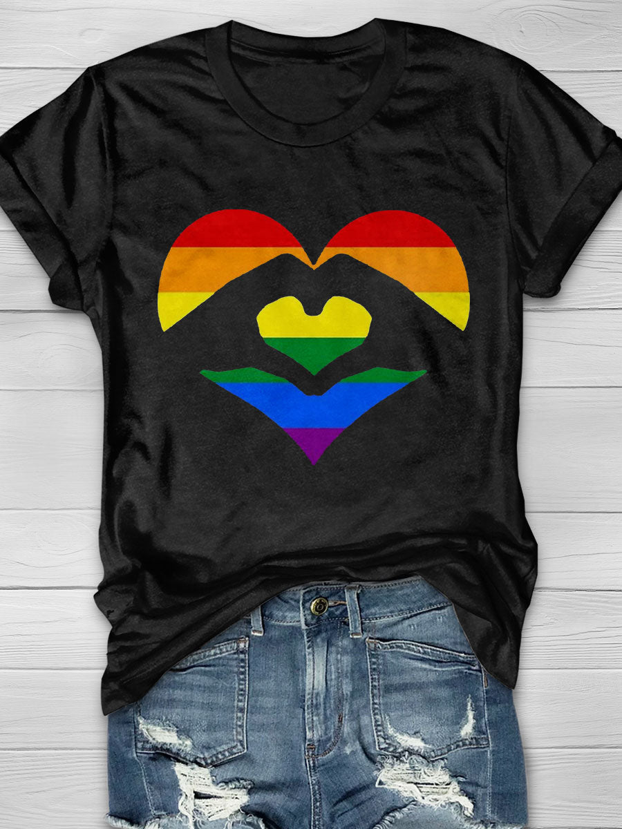 Hands Love Heart LGBT Rainbow print T-shirt