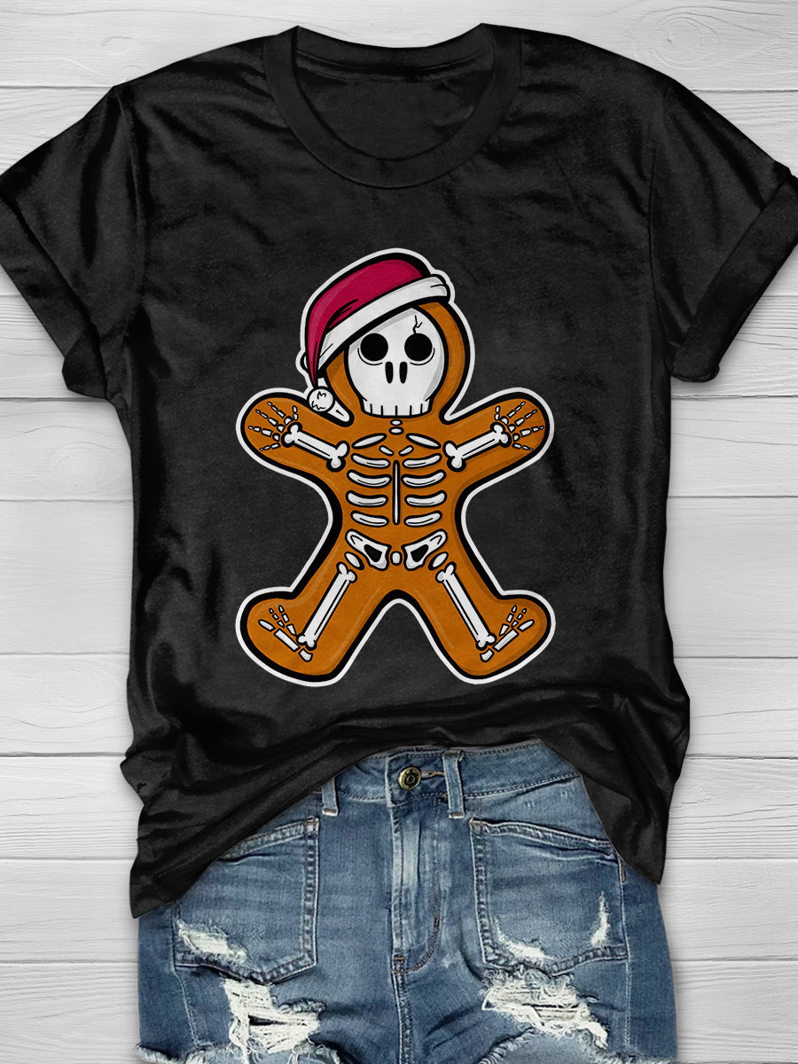 Christmas Gingerbread Man Cookie Skeleton Wearing A Santa Hat T-shirt