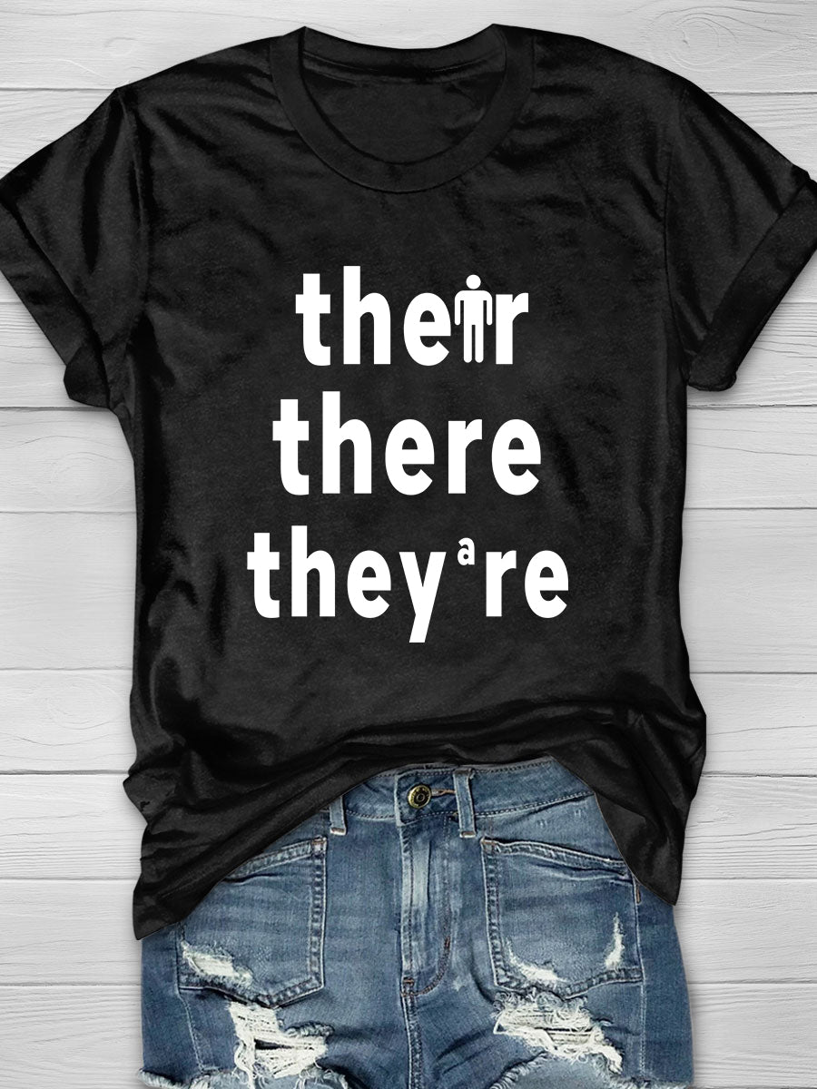 Funny There Their They’re Grammar Teacher Magnet Print Short Sleeve T-shirt