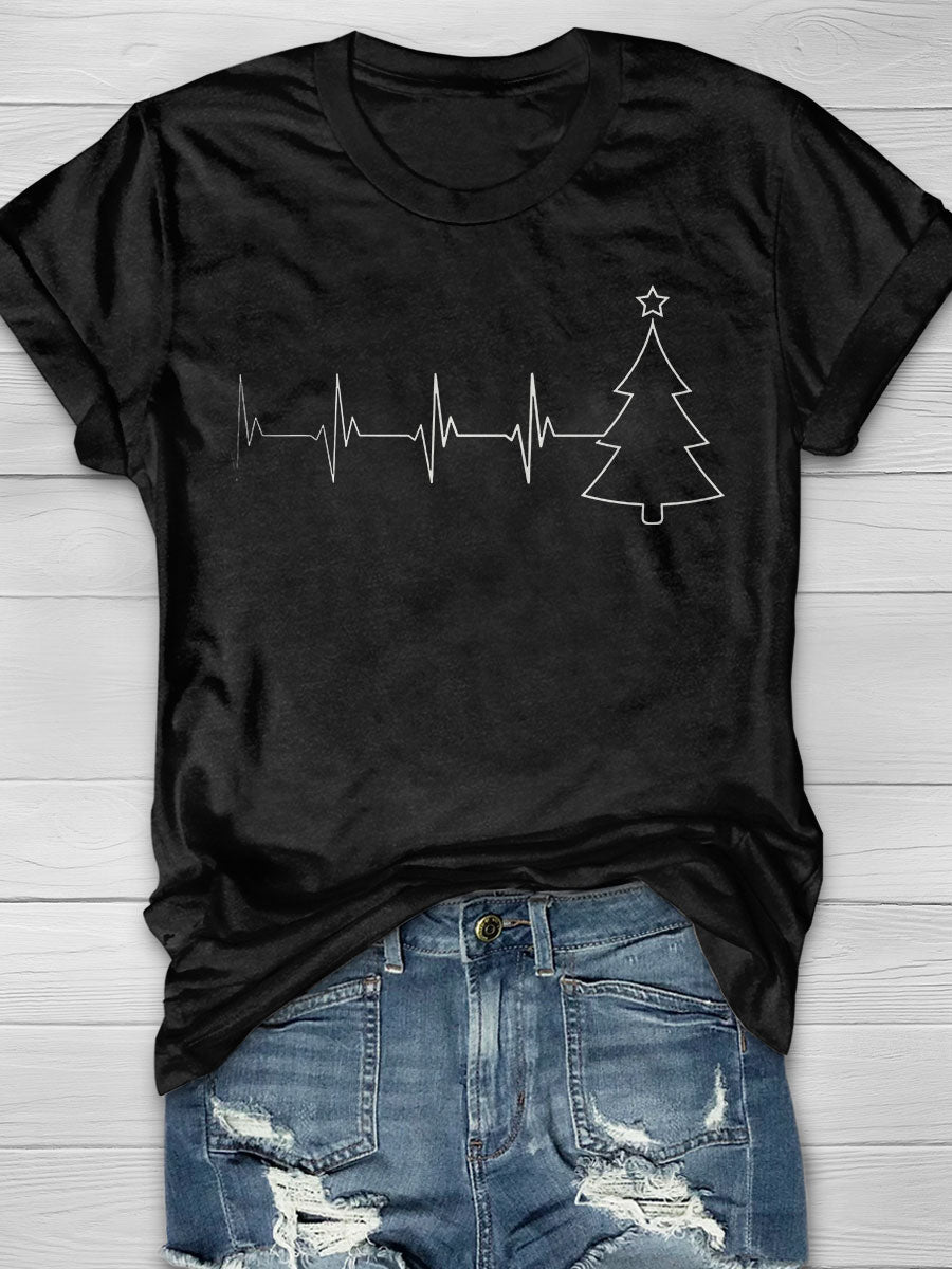 EKG Christmas Tree Print T-Shirt