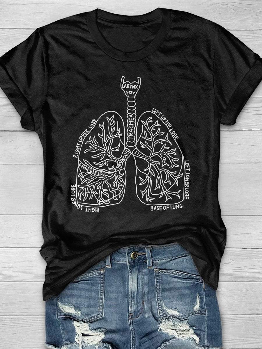 Anatomy Of Trachea And Lungs Print Short Sleeve T-shirt