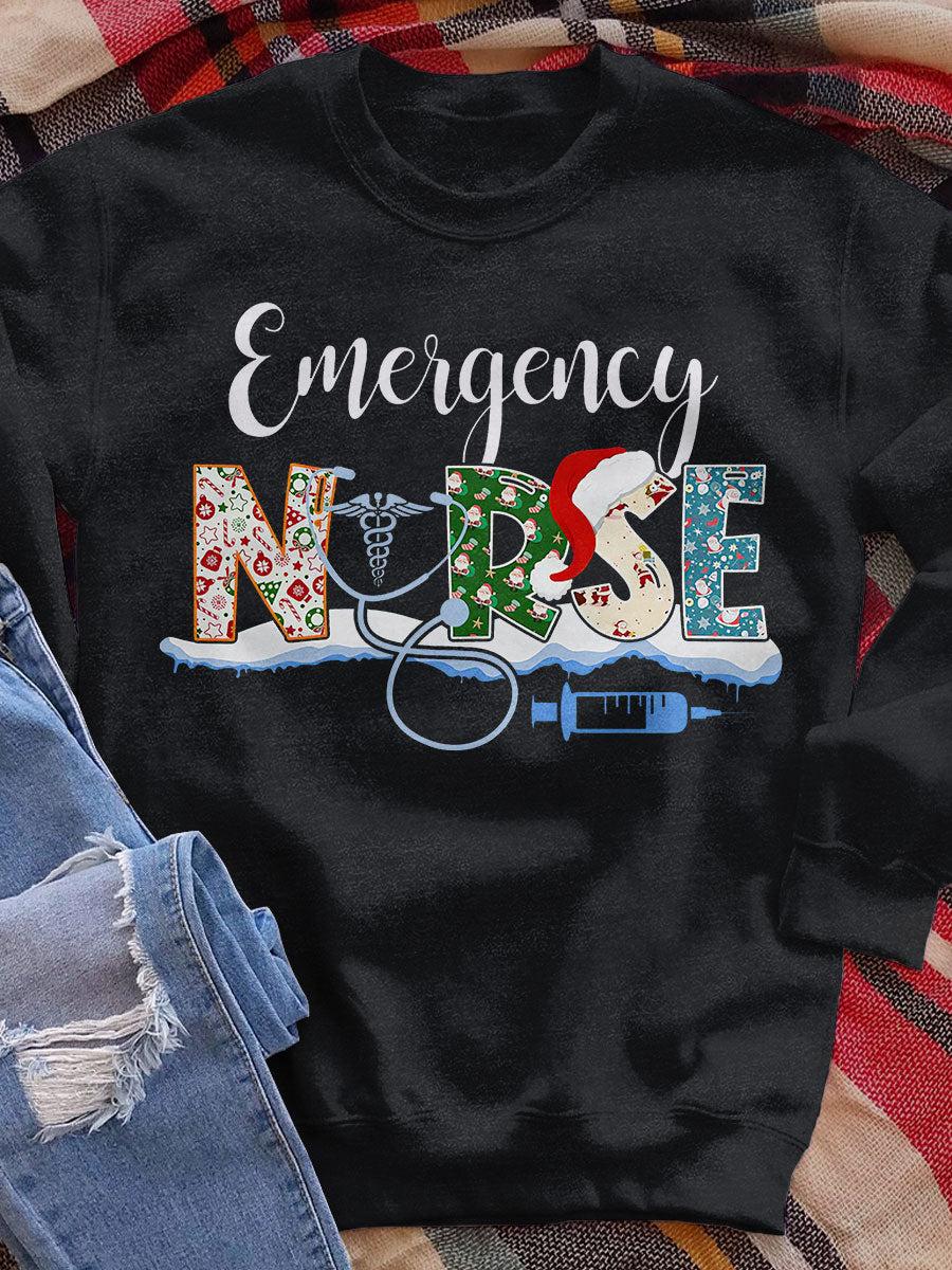 Emergency Nurse Christmas Print Sweatshirt