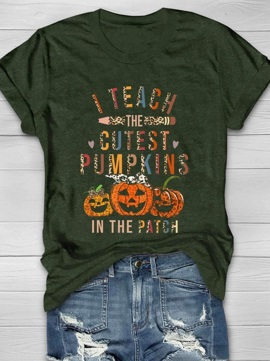 I Teach The Cutest Pumpkins Print Short Sleeve T-shirt