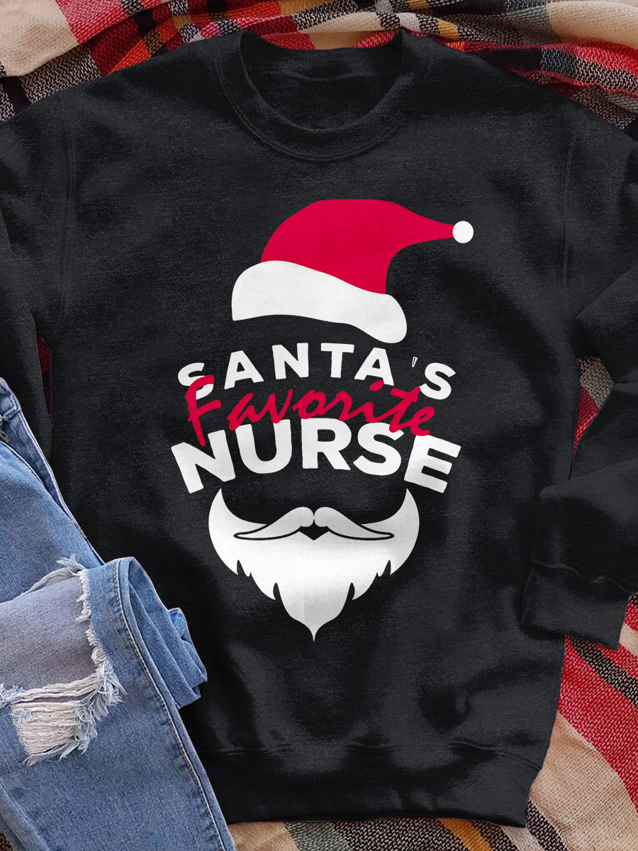 Santa's Favorite Nurse Print Sweatshirt