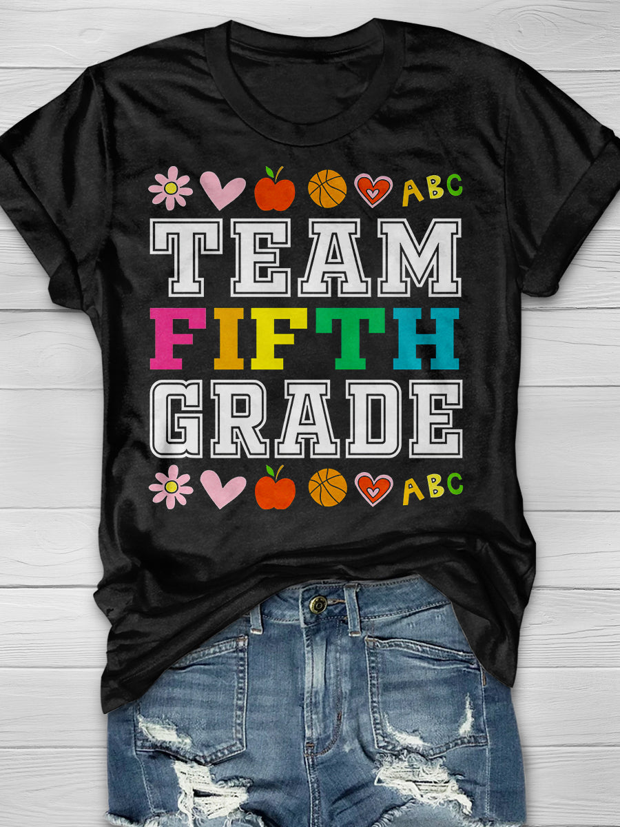 Team 5th Fifth Grade Print Short Sleeve T-shirt