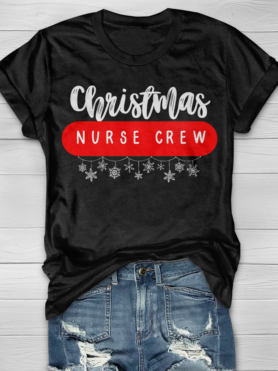 Christmas Nurse Crew Print Short Sleeve T-shirt