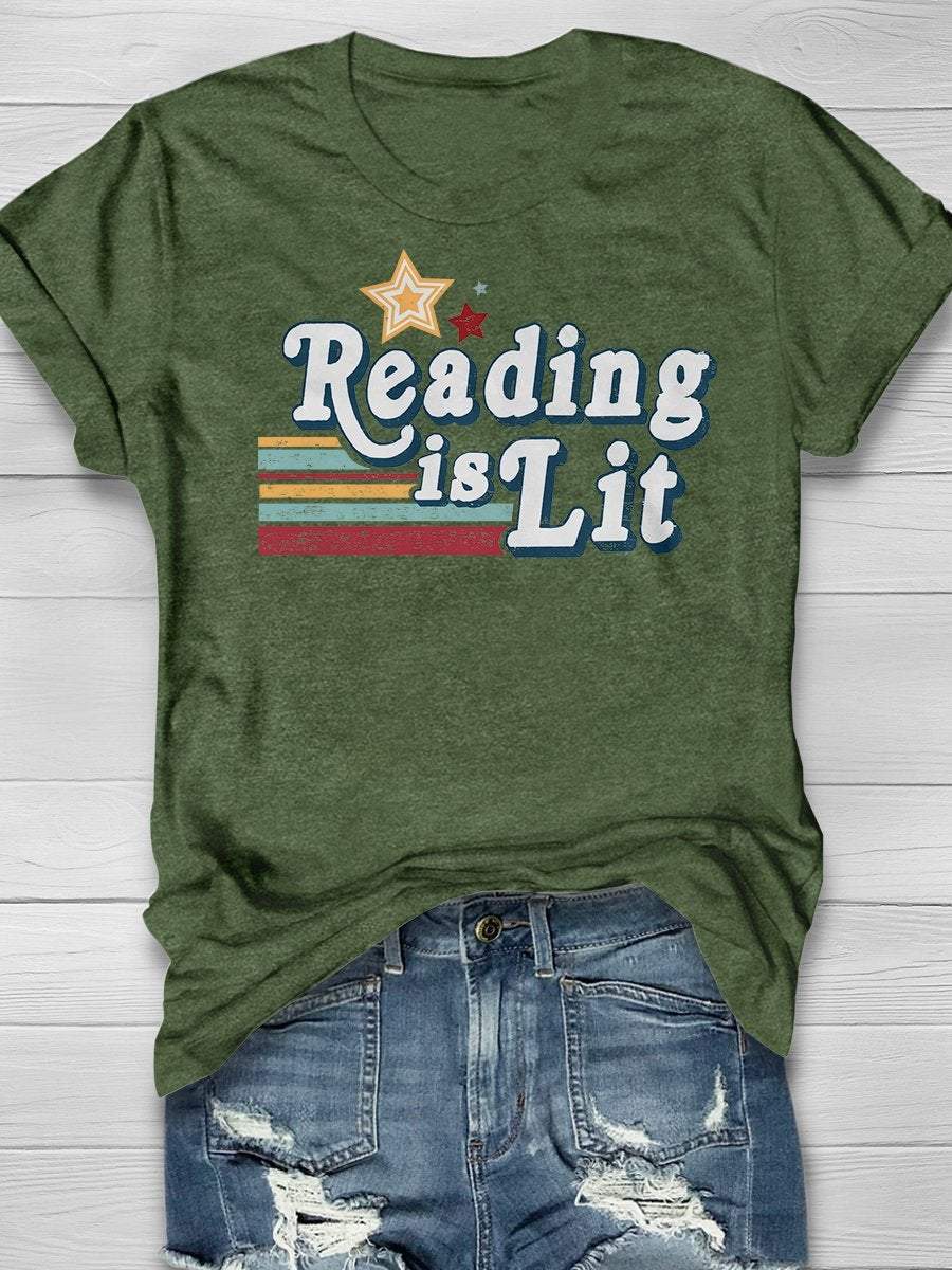 Reading Is Lit Print Short Sleeve T-shirt