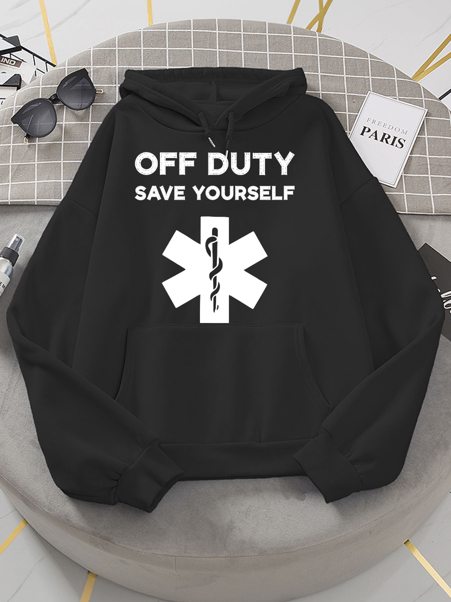 Off Duty Save Yourself  Print Hoodie