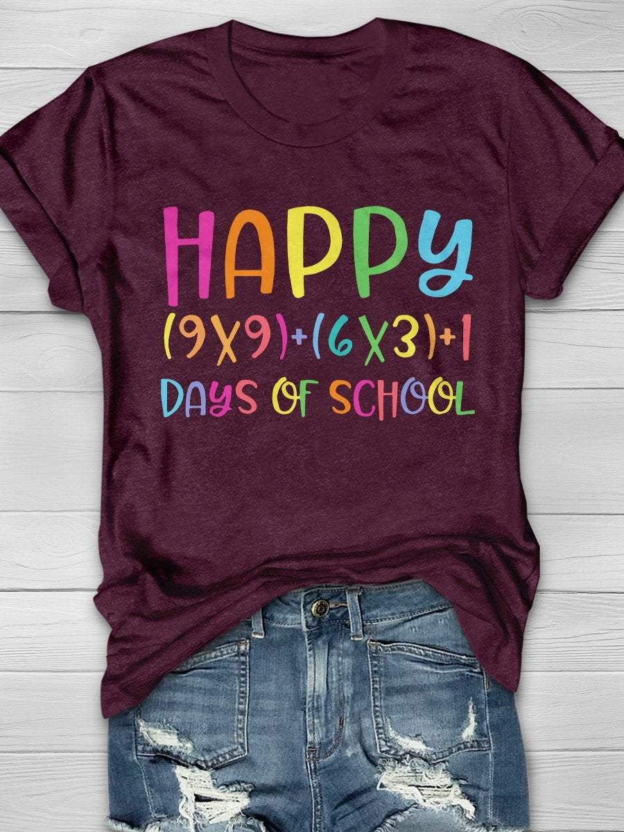 Happy Math 100 Days Of School Print Short Sleeve T-shirt