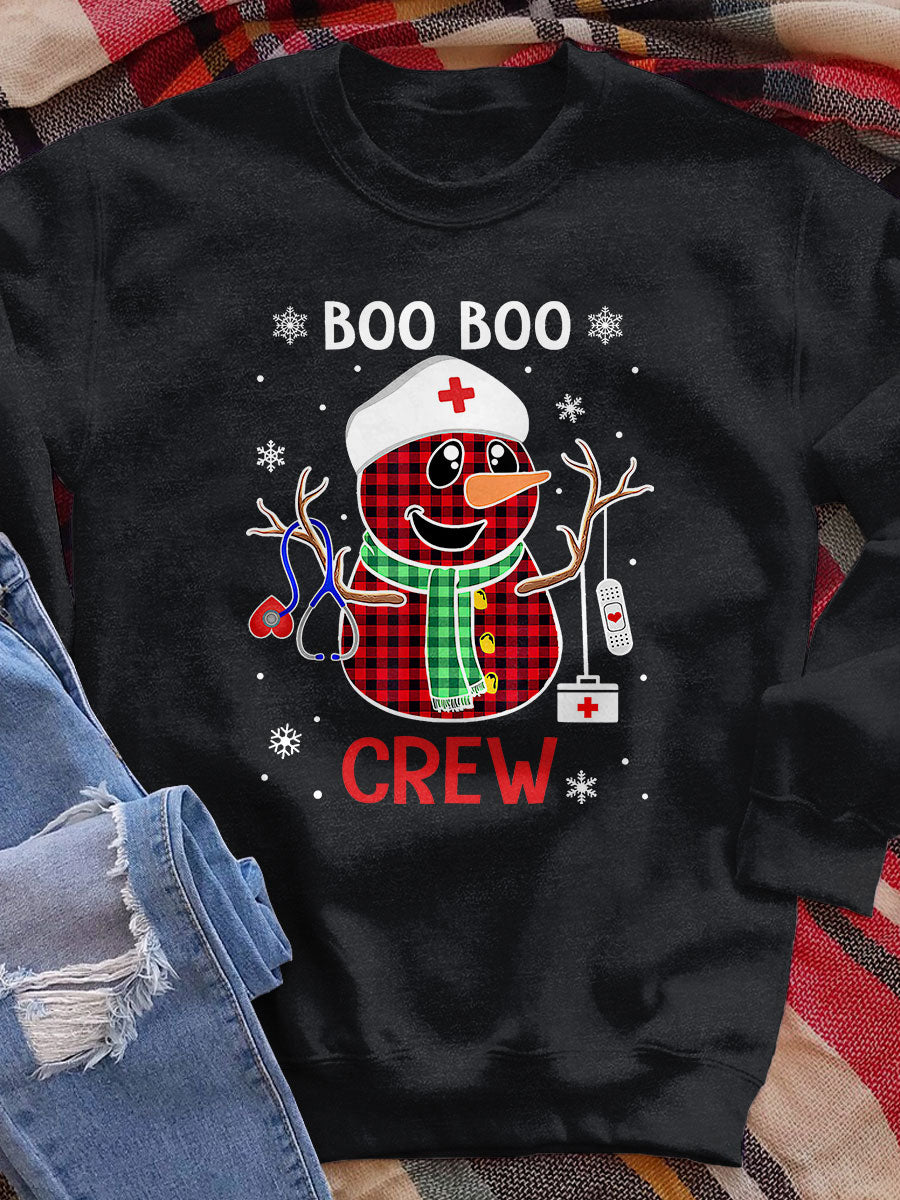 Snowman Nurse Boo Boo Crew Christmas Print Sweatshirt