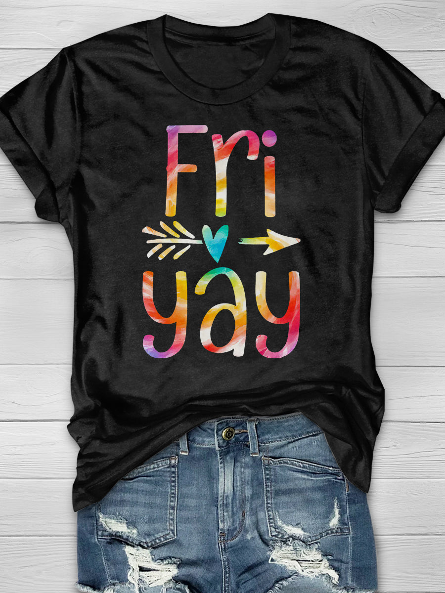 Fri-Yay Tie Dye Funny Teacher Print Short Sleeve T-shirt
