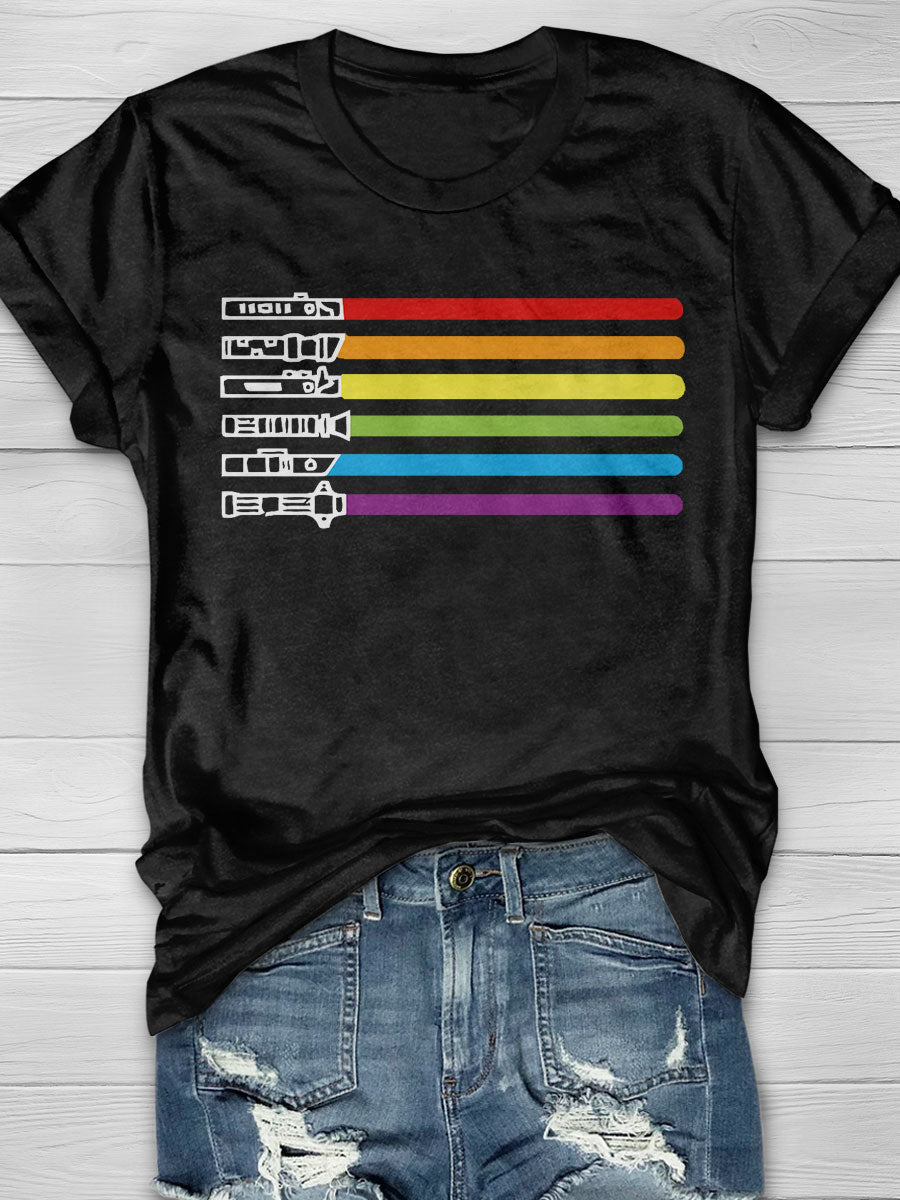 Rainbow Lightsaber Print T-shirt