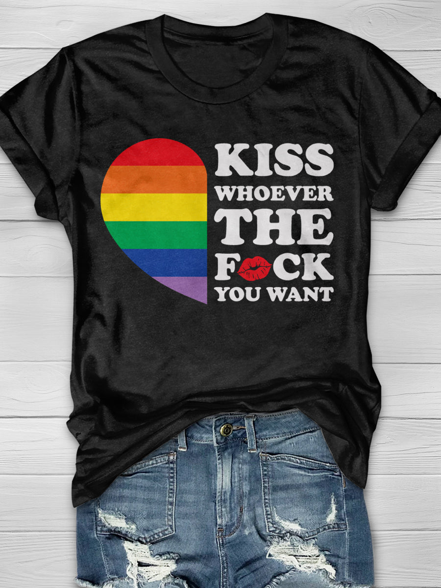 Kiss Whoever You Want Pride Print Short Sleeve T-shirt
