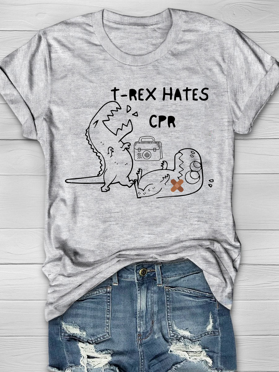 T-Rex Hates CPR Print T-shirt