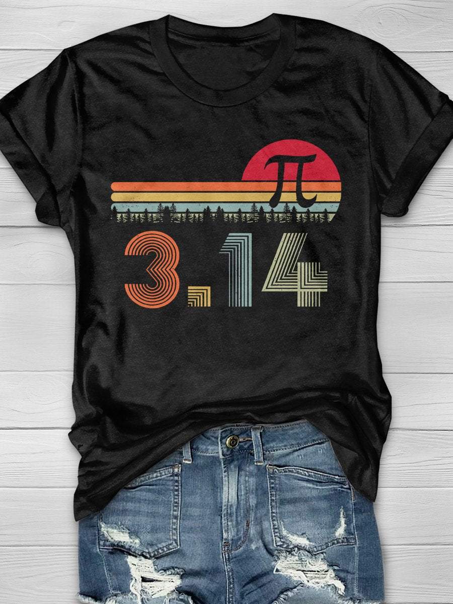 Retro Color Pi Day Vintage Print Short Sleeve T-shirt