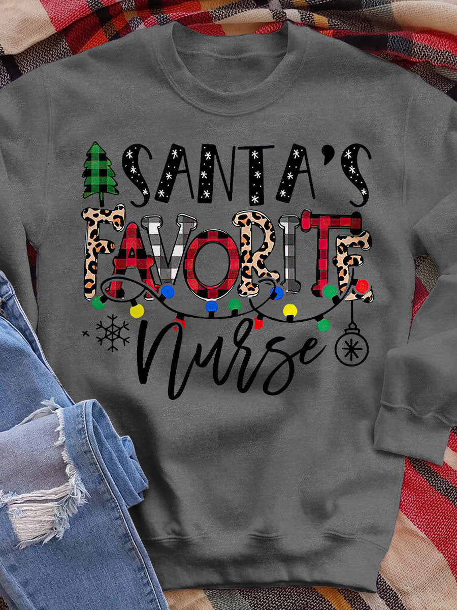 Santa's Favorite Nurse Christmas Print Sweatshirt