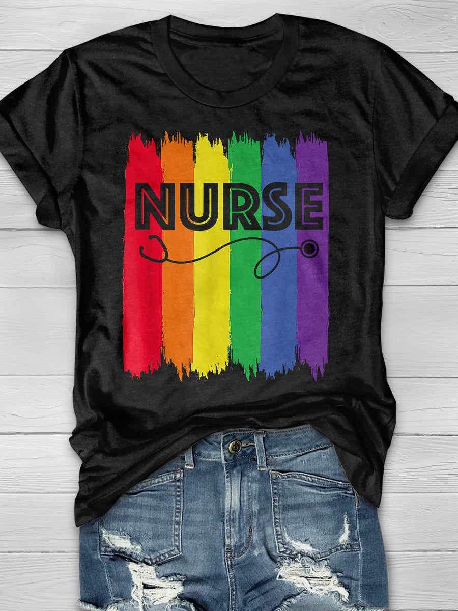 Nurse Rainbow Print Short Sleeve T-shirt