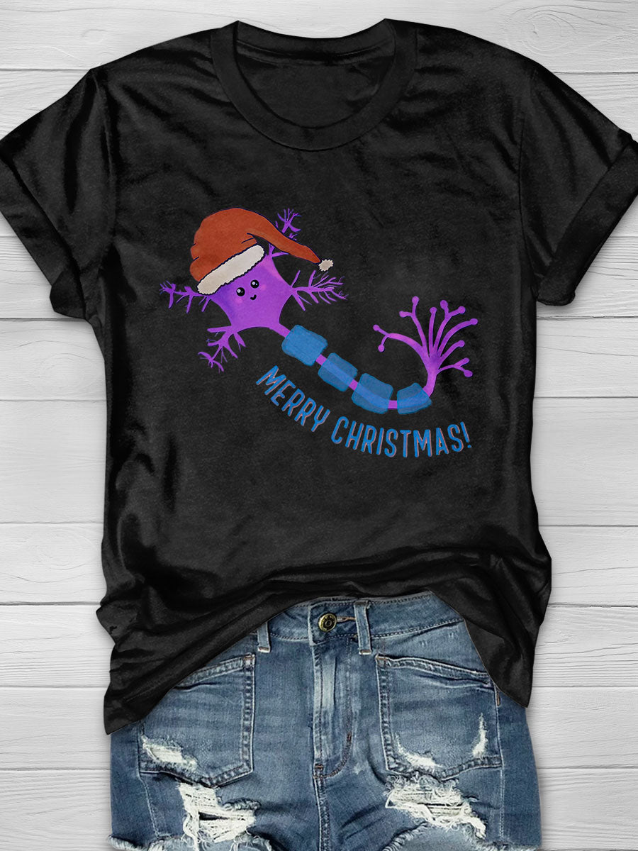 Merry Christmas Cute Neuron Print T-Shirt