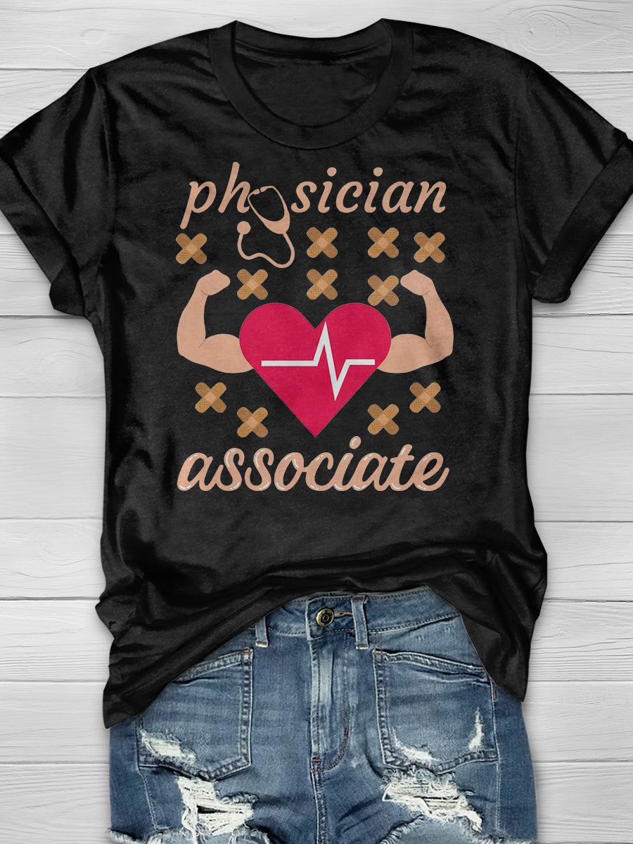 Physician Associate Heart Print Short Sleeve T-shirt