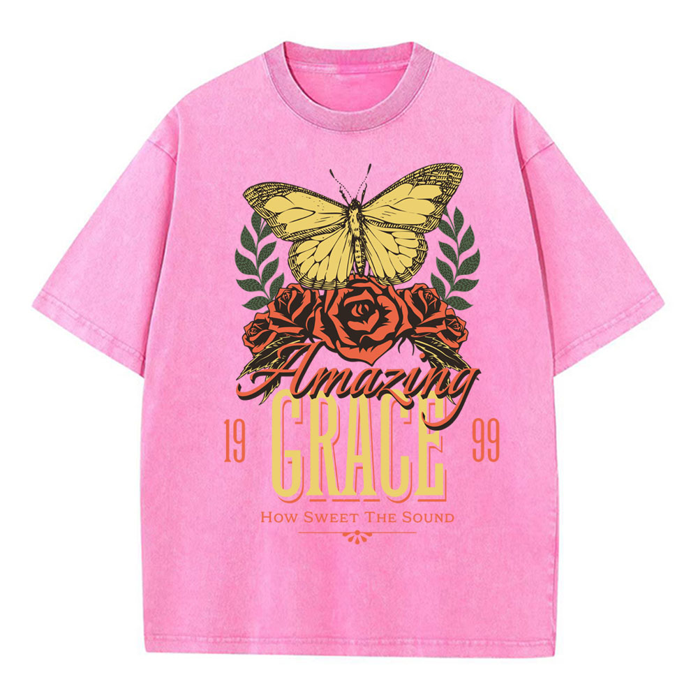 Amazing Grace Butterfly Christian Washed T-Shirt