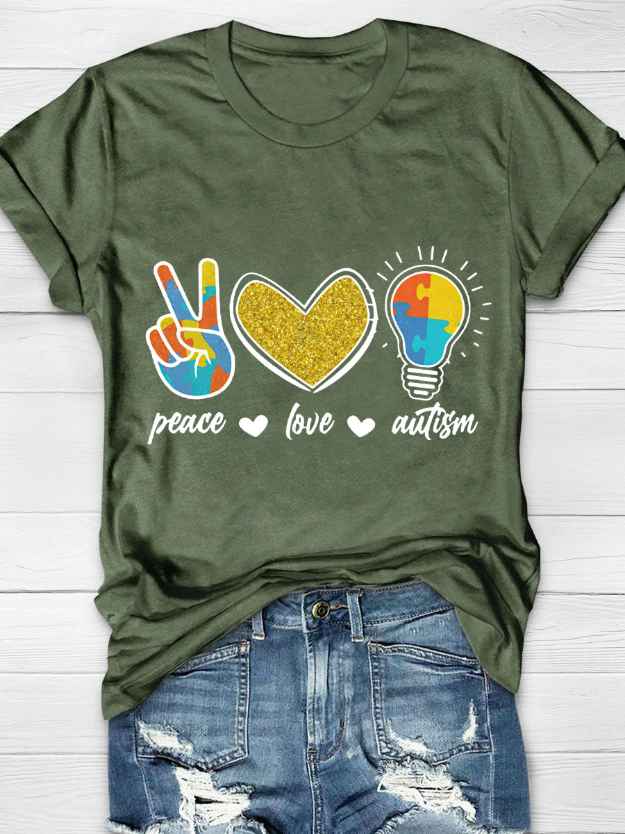 Peace Love Autism Autism Awareness Teacher T-Shirt