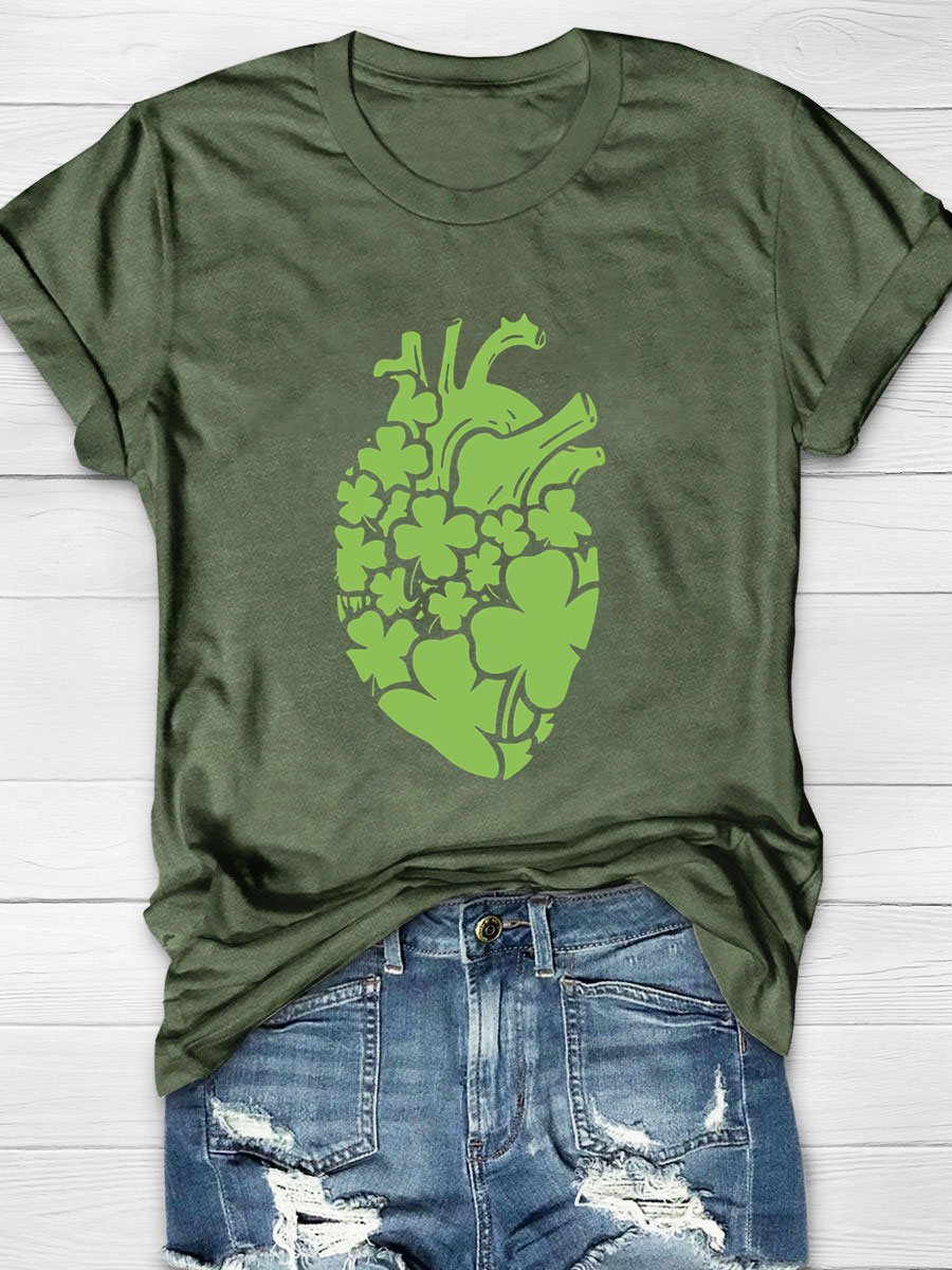 Four Leaf Clover Heart Nurse Print T-Shirt