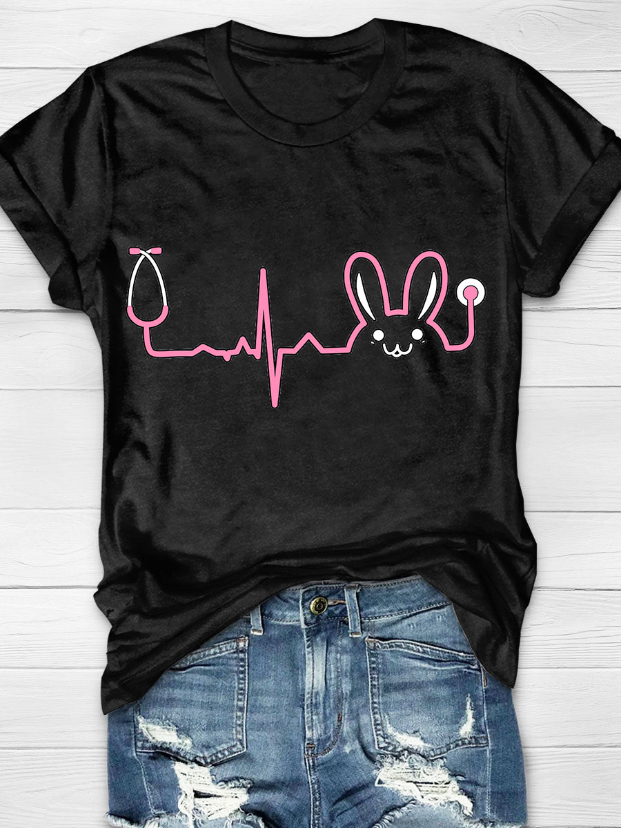 Stethoscope Bunny-Shaped Waveform Nurse T-Shirt